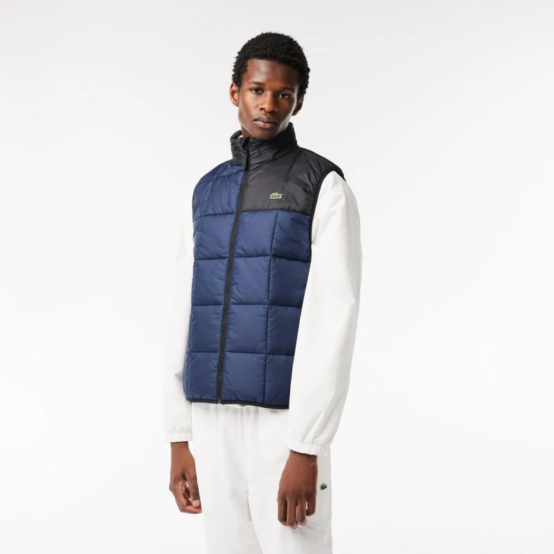 Image of Lacoste Mens Core Water Resistant Quilted Gilet Navy Blue/Black male 2XS