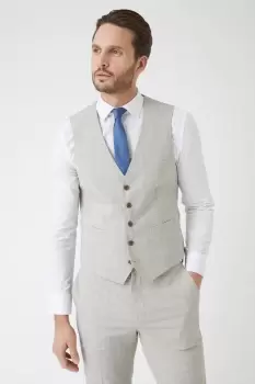 Image of Slim Fit Stone Pow Check Waistcoat