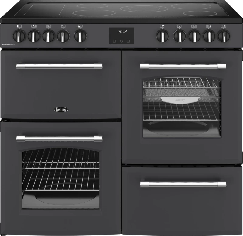 Image of Belling Farmhouse 100E 100cm Electric Range Cooker with Ceramic Hob - Anthracite - A/A Rated
