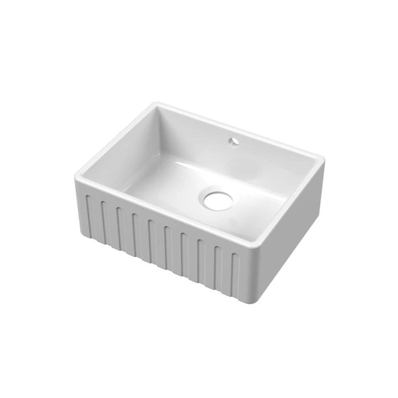 Image of Balterley Fireclay Kitchen 1 Bowl Fluted Front Butler Sink Overflow White 595mm White Unisex