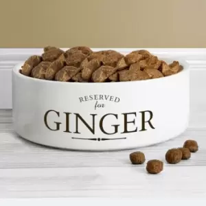 Image of Personalised Reserved For Medium Ceramic Pet Bowl White
