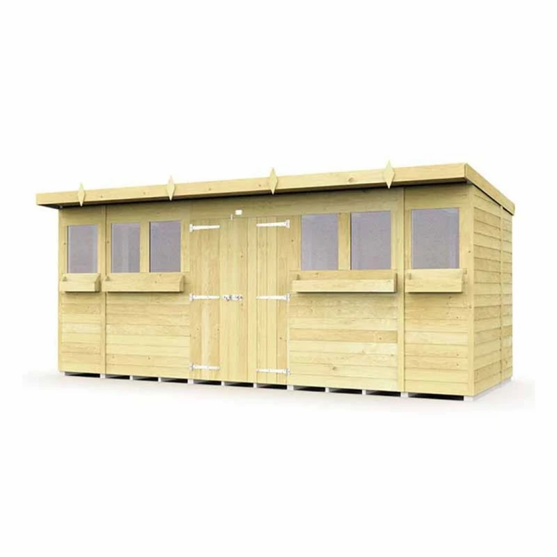 Image of Buttercup Farm 16 x 6 Feet Pent Summer Shed - Wood - L178 x W474 x H201cm in Brown Brown Unisex