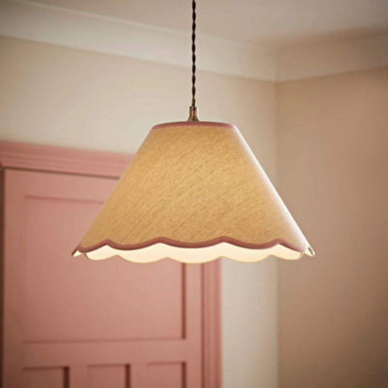 Image of VALUELIGHTS Large Lampshade Natural Linen Tapered Shade Scallop Pastel Trim Easy Fit Light 26790