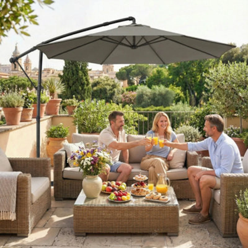 Image of OUTSUNNY 3m Garden Cantilever Parasol with Cover, Rotation in Grey Size: 3m x 3m Grey Unisex 3m x 3m