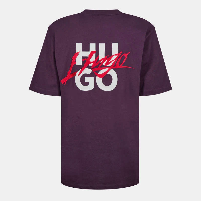 Image of Hugo Logo Print Relaxed Fit T-Shirt Open Purple male XS