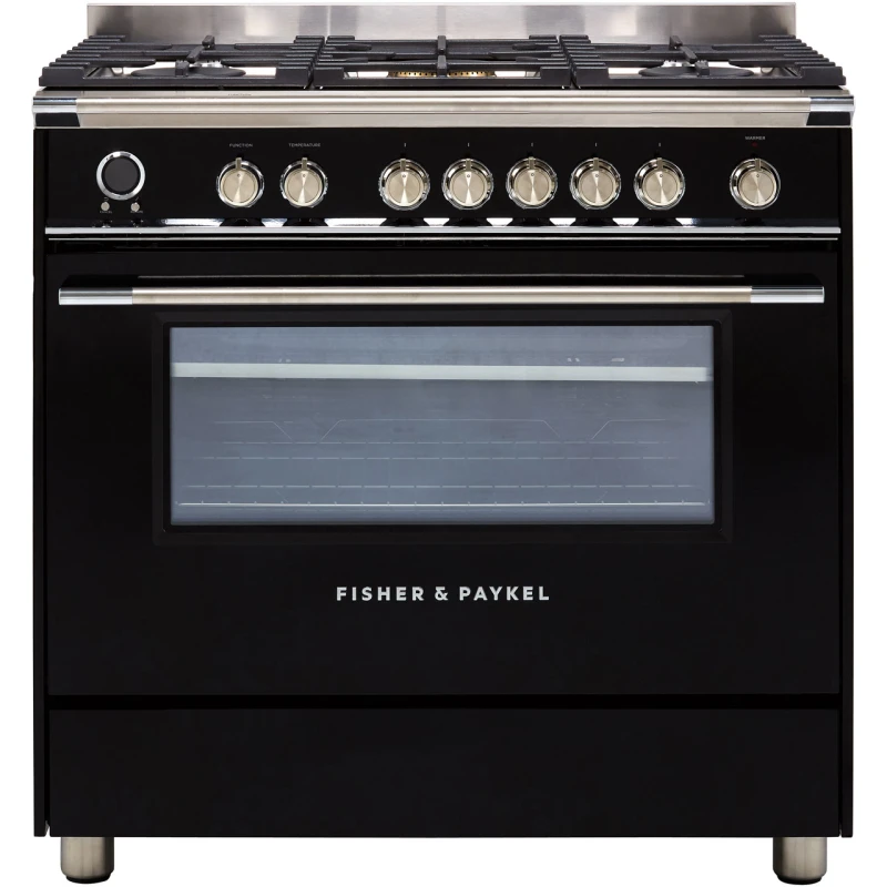 Image of Fisher & Paykel Contemporary OR90SCG6B1 90cm wide Dual Fuel Range Cooker with Gas Hob and Pyrolytic Cleaning - Black - A Rated, Black