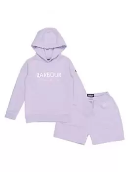 Image of Barbour International Girls Rossin Short & Hoodie Tracksuit - Light Purple, Light Purple, Size Age: 6-7 Years, Women