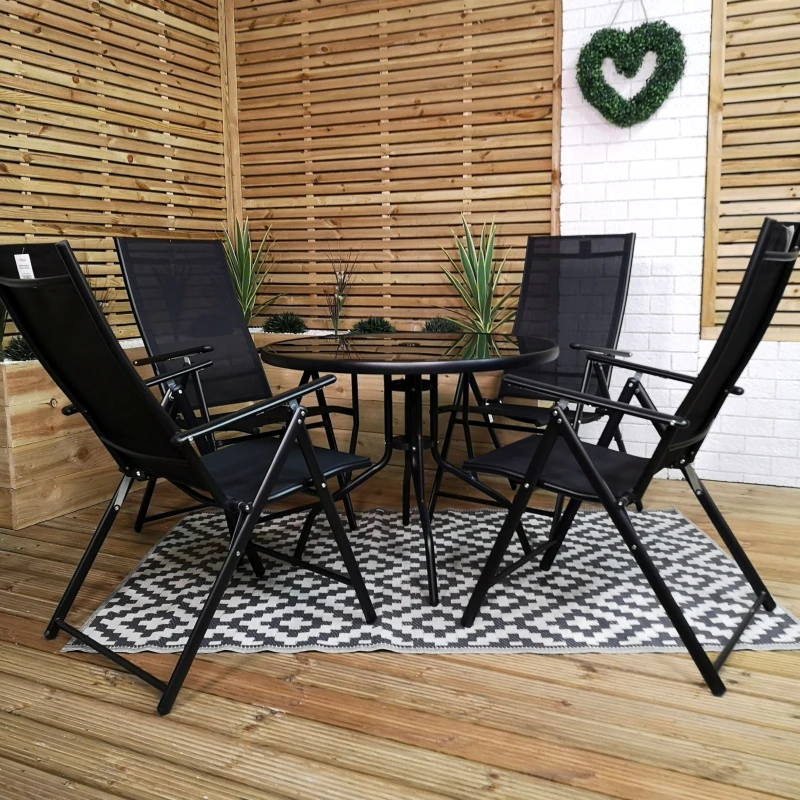 Image of Outdoor 4 Person Round Glass Top Garden Patio Dining Table Chairs Set