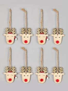 Image of Gisela Graham Set Of 8 Reindeer Head Christmas Tree Decorations