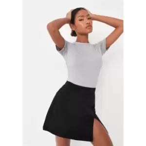 Image of Missguided Split Hem Denim Mini Skirt - Black
