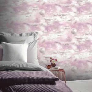 Image of Arthouse Glitter Watery Skies Wallpaper Pink