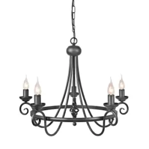 Image of 5 Bulb Chandelier Medieval Feel Soft Curving Arms Swirl Finial Black LED E14 60W