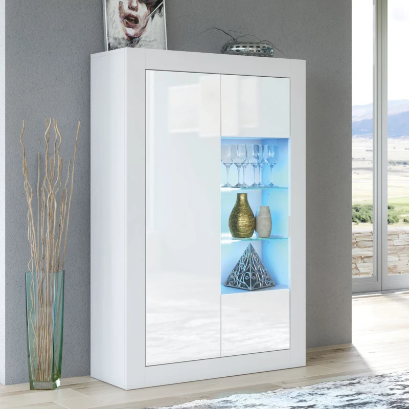 Image of Creative Furniture Arcadia Display Cabinet 140cm - A Compact and Sleek Cabinet with Glass Shelves and LED Lights White