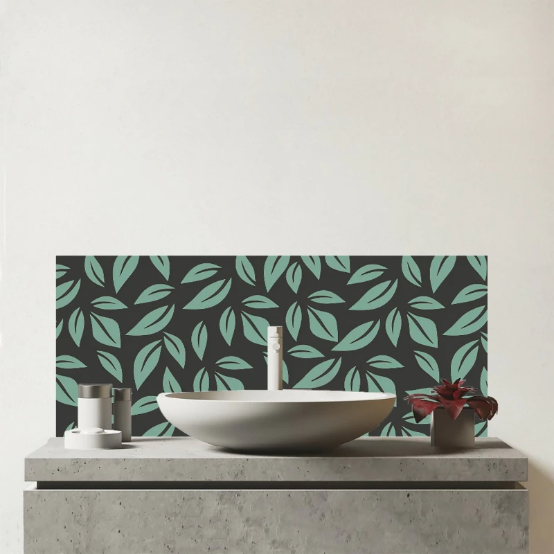 Image of Warren Reed - Designer Delicate Leaf Glass Bathroom Splashback in Green Green Unisex