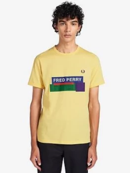 Image of Fred Perry Mixed Graphic T-Shirt - Yellow Size M Men