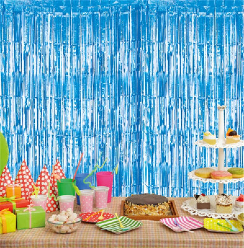 Image of CHEETAHL Blue Foil Fringe Shimmer Tinsel Curtain Party Event Backdrop 1m Wide x 2m Drop ELV-602168