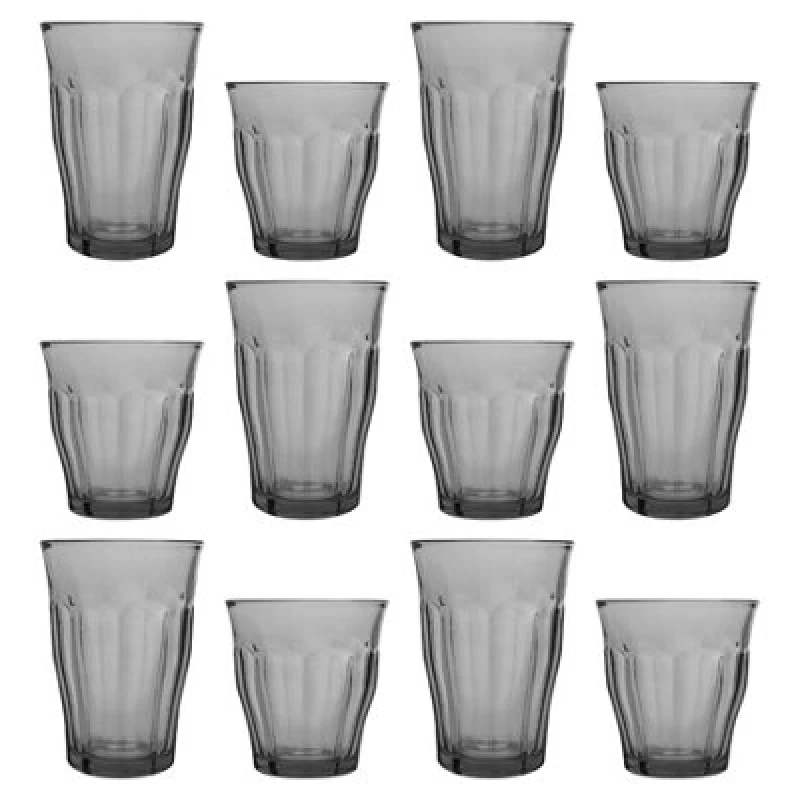 Image of Duralex 12Pc Picardie Highball Glasses & Tumblers Set - Grey