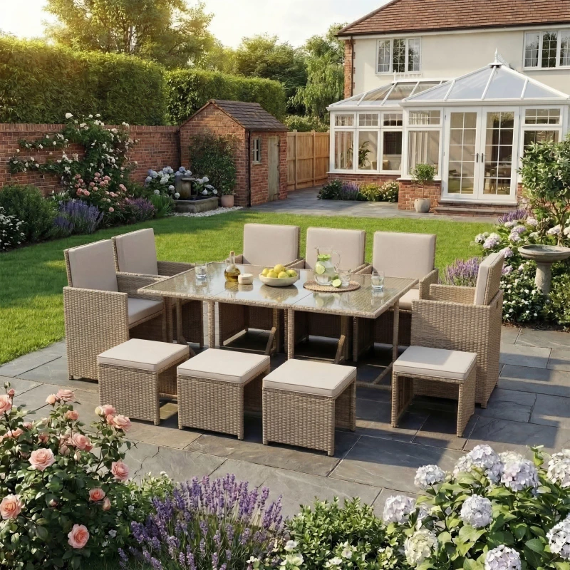 Image of Lassic Garden Vida Cuba 10 Seater Rattan Set UKFR Natural unisex 10 Seater