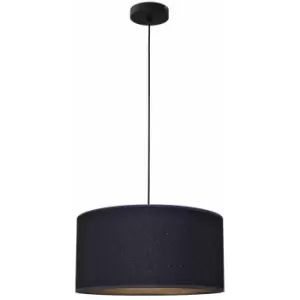Image of Helam Abba Cylindrical Pendant Ceiling Light Dark Blue, Gold, Black 40cm