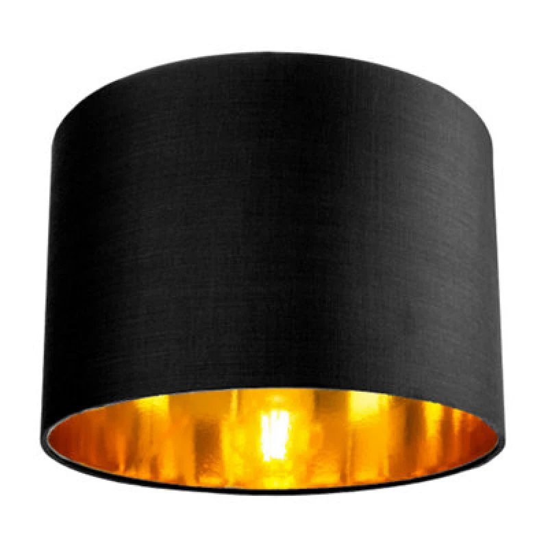 Image of Happy Homewares Contemporary Black Cotton 10 Table/pendant Lamp Shade With Shiny Golden Inner