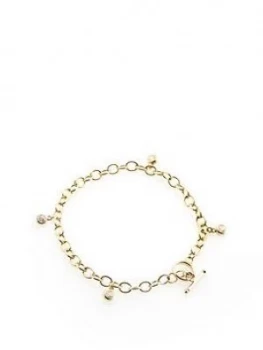Image of The Love Silver Collection The Love Gold Cubic Zirconia Charm T-Bar Bracelet