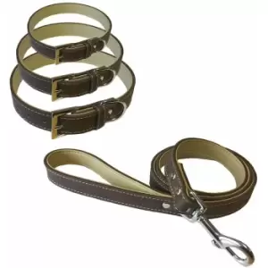 Image of Bunty Dog Puppy Pet Soft Leather Style Brown Strong Collar and Lead with Clip - Small
