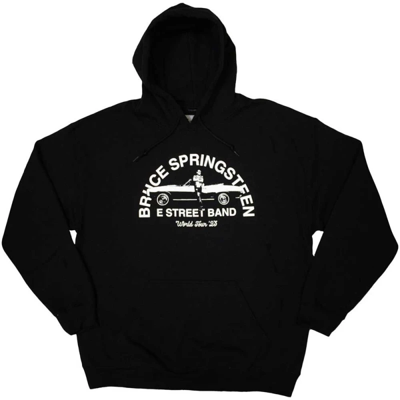 Image of Bruce Springsteen Bruce Springsteen Men Tour '23 Leaning Car Pullover Hoodie in Black Size: Small Black S Male 5063470834747