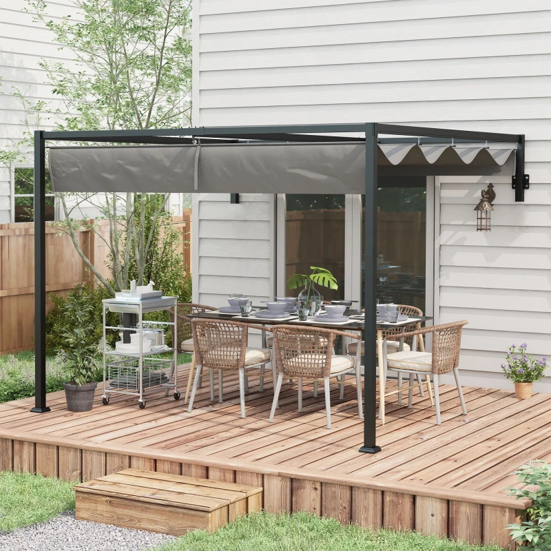 Image of Outsunny 2x3m Wall Mounted Pergola w/ Retractable Sun Canopy 84C-470V00CG