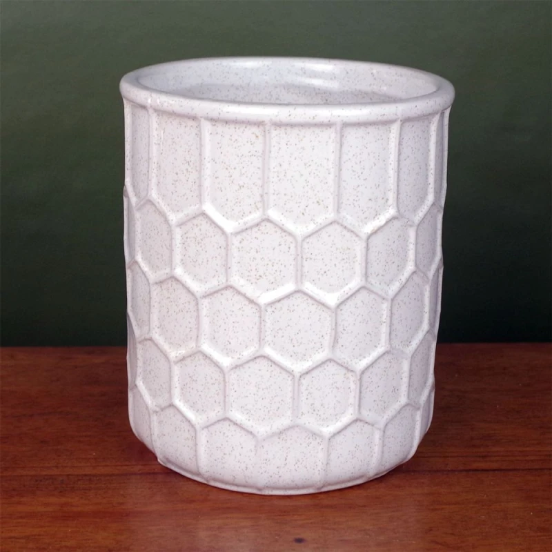 Image of Leaf White Honeycomb Ceramic Planter Plant Pot Botanik White