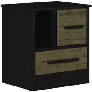 Image of Madrid 2 Drawer Slider Bedside in a Black and Acacia Finish