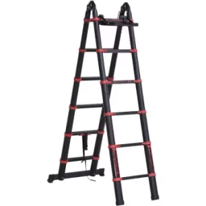 Image of 3.8M Duo Aluminium Ladder Tool Holder Herringbone Deployed w/ Safe Steps - Black - Homcom