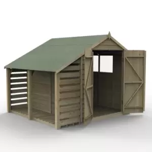 Image of 8a x 6a Forest 4Life 25yr Guarantee Overlap Pressure Treated Double Door Apex Wooden Shed with Lean To (2.42m x 2.64m)