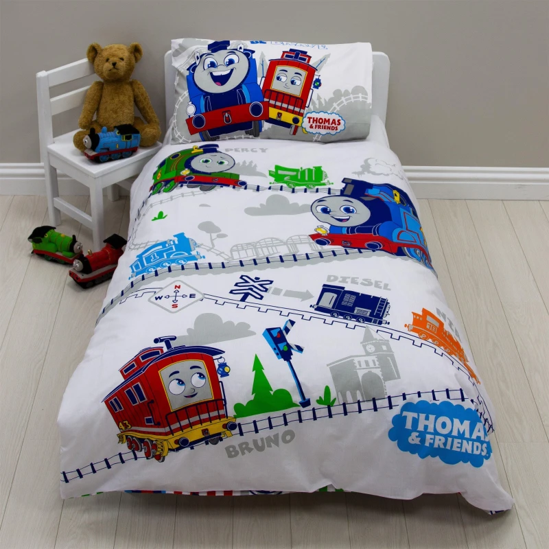 Image of Thomas All Aboard Toddler Duvet Cover and Pillowcase Set Grey