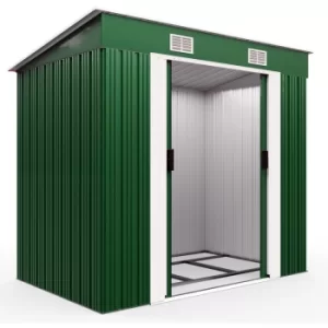 Image of Deuba Garden Metal Tool Shed Size and Colour Choice Galvanised Green Anthracite Brown Roofed Outdoor Storage (Green)