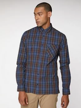 Image of Ben Sherman Long Sleeve Tartan Check - Red/Blue, Midnight, Size S, Men