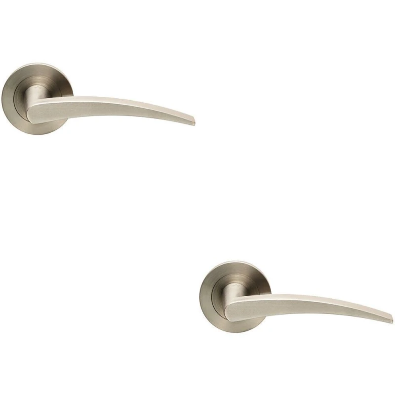 Image of Loops 2x PAIR Slim Arched Flat Lever on Round Rose Concealed Fix Satin Stainless Steel Metallics