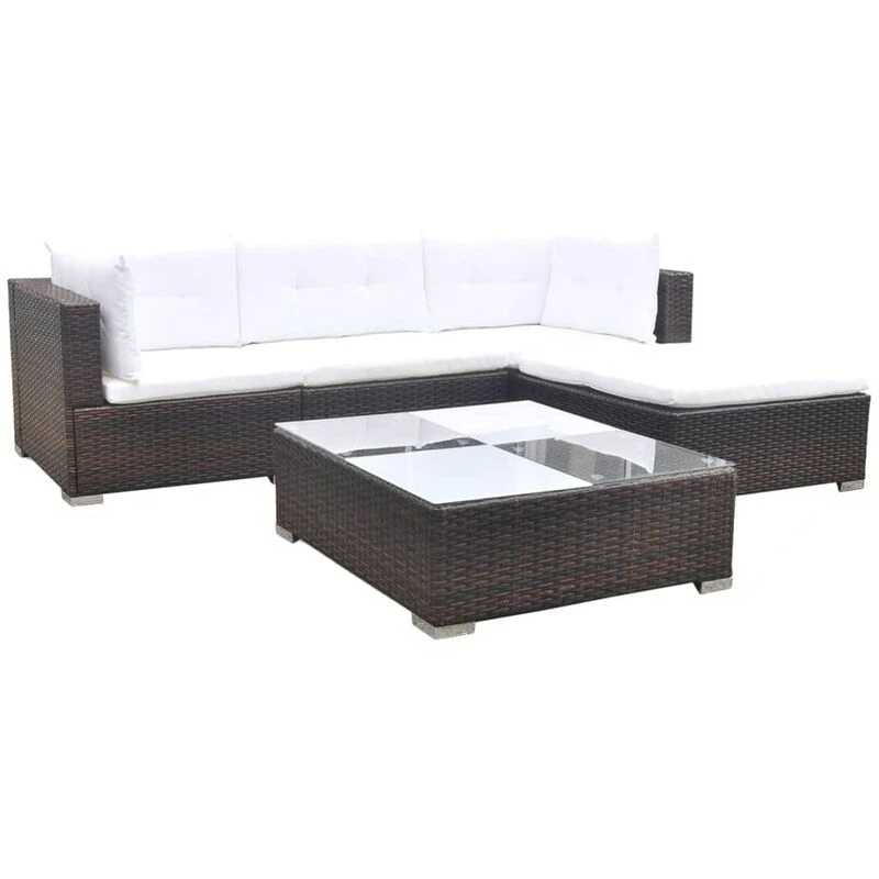 Image of vidaXL Garden Lounge Set 5 Piece with Cushions Poly Rattan Brown Sun Bed Sofa