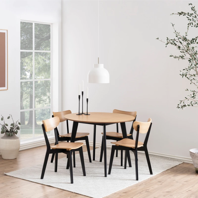 Image of Furniture To Go Roxby Oak/Black Table with 4 Roxby Black/Oak Dining Chairs in Brown Brown Unisex