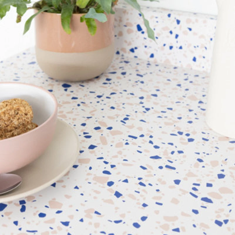 Image of D-C-Fix Stone Terrazzo Blue Self Adhesive Vinyl Wrap Film For Kitchen Worktops And Furniture 2M(L) 67.5Cm(W)