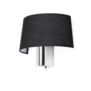 Image of Hotel 1 Light Indoor Wall Light Chrome with Black Shade, E27