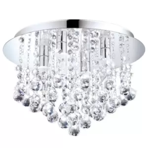 Image of Flush Ceiling Light IP44 Bathroom Colour Chrome Shade Clear Crystal Bulb G9 4x3W