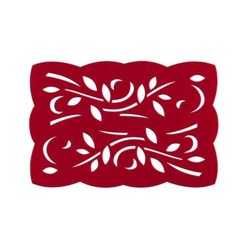 Image of Premier Housewares Felt Place Settings Set Of Two Red Felt Leaf Design Placemats Red