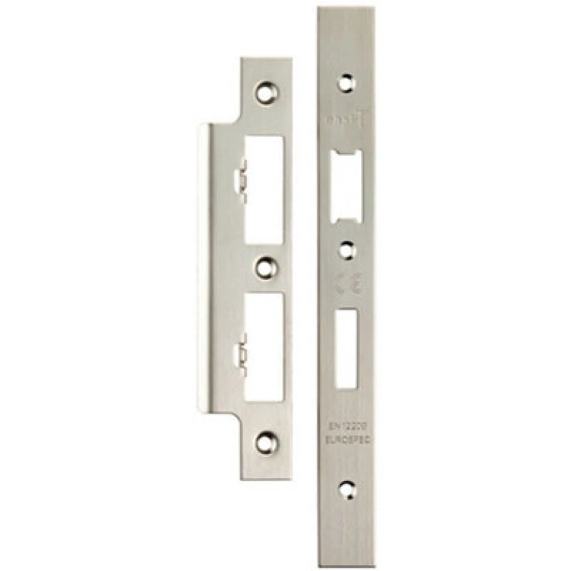 Image of Loops Forend Strike & Fixing Pack For DIN Euro Sash & Bathroom Lock Satin Steel Metallics