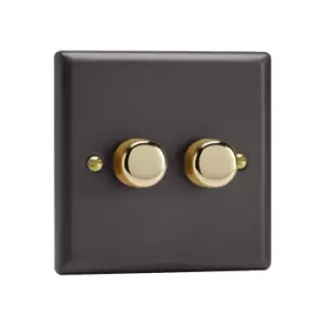Image of Varilight LED V-Pro 2 Gang Rotary Dimmer Switch Slate with Brass Knobs