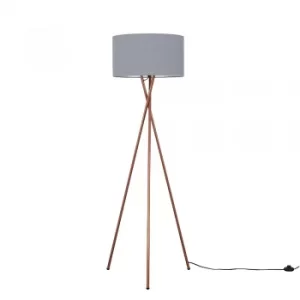 Image of Camden Copper Tripod Floor Lamp with XL Dark Grey Reni Shade