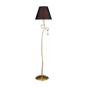Image of Paola Floor Lamp 1 Light E27, Gold Painted With Black Shade & Amber Glass Droplets