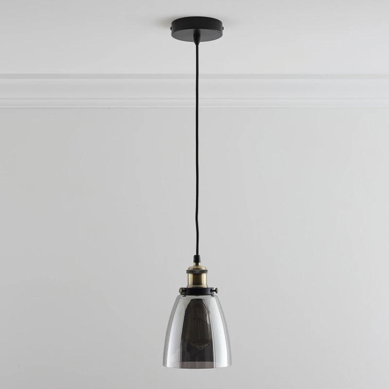 Image of K LIVING Eve One Light Hanging Smokey Glass Ceiling Pendant with Filament Bulb Grey