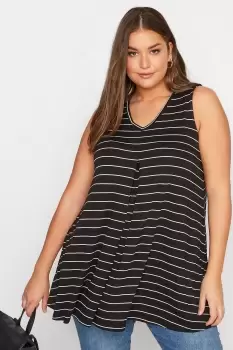 Image of Stripe Sleeveless Pleat Detail Vest Top