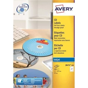 Image of Avery J8676 100 Full Face CD Labels Inkjet Pack of 200 Labels