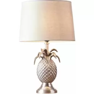 Image of Table Lamp Pewter Plate & Vintage White Linen 60W E27 gls Base & Shade